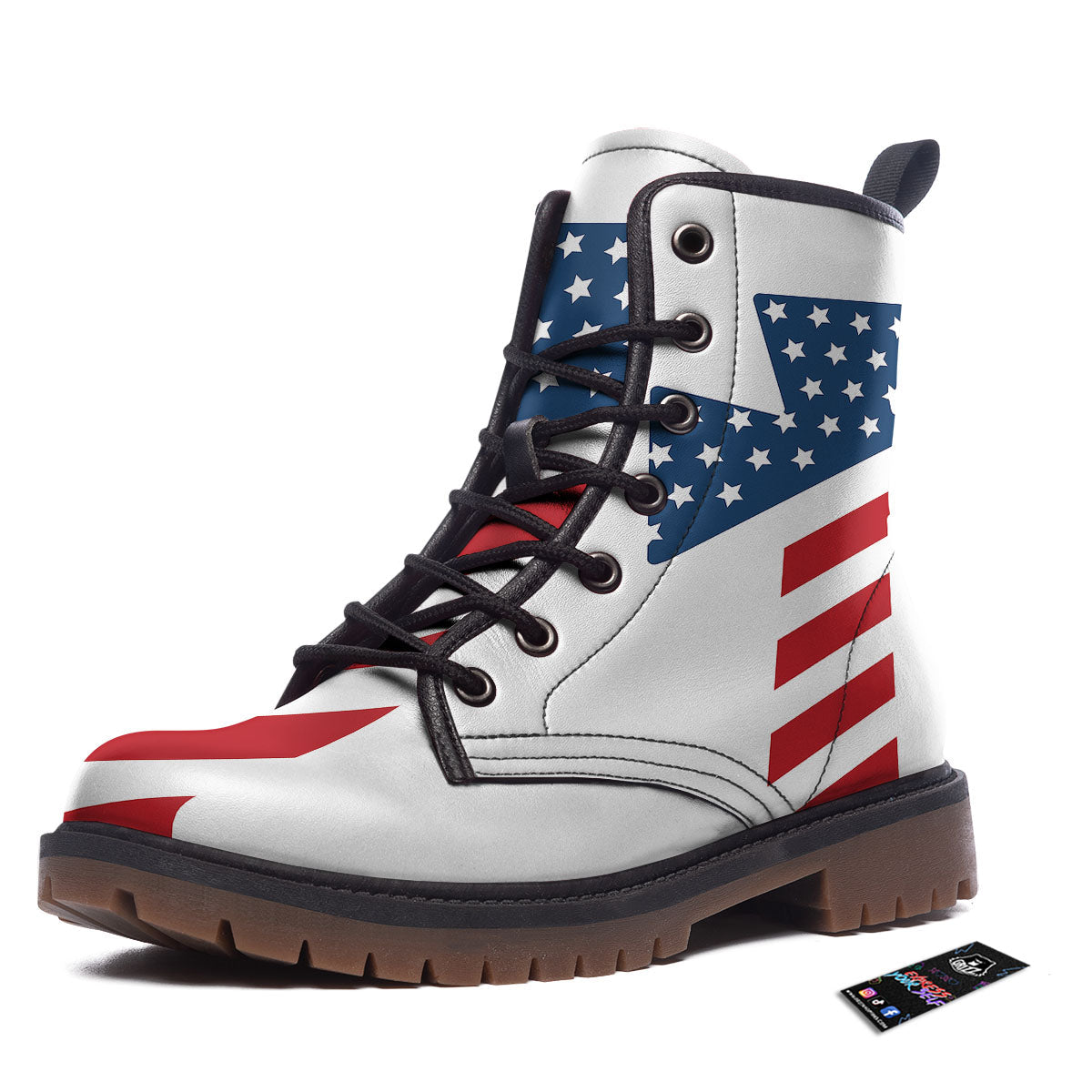 American Flag Christian Cross Print Work Boots-grizzshop