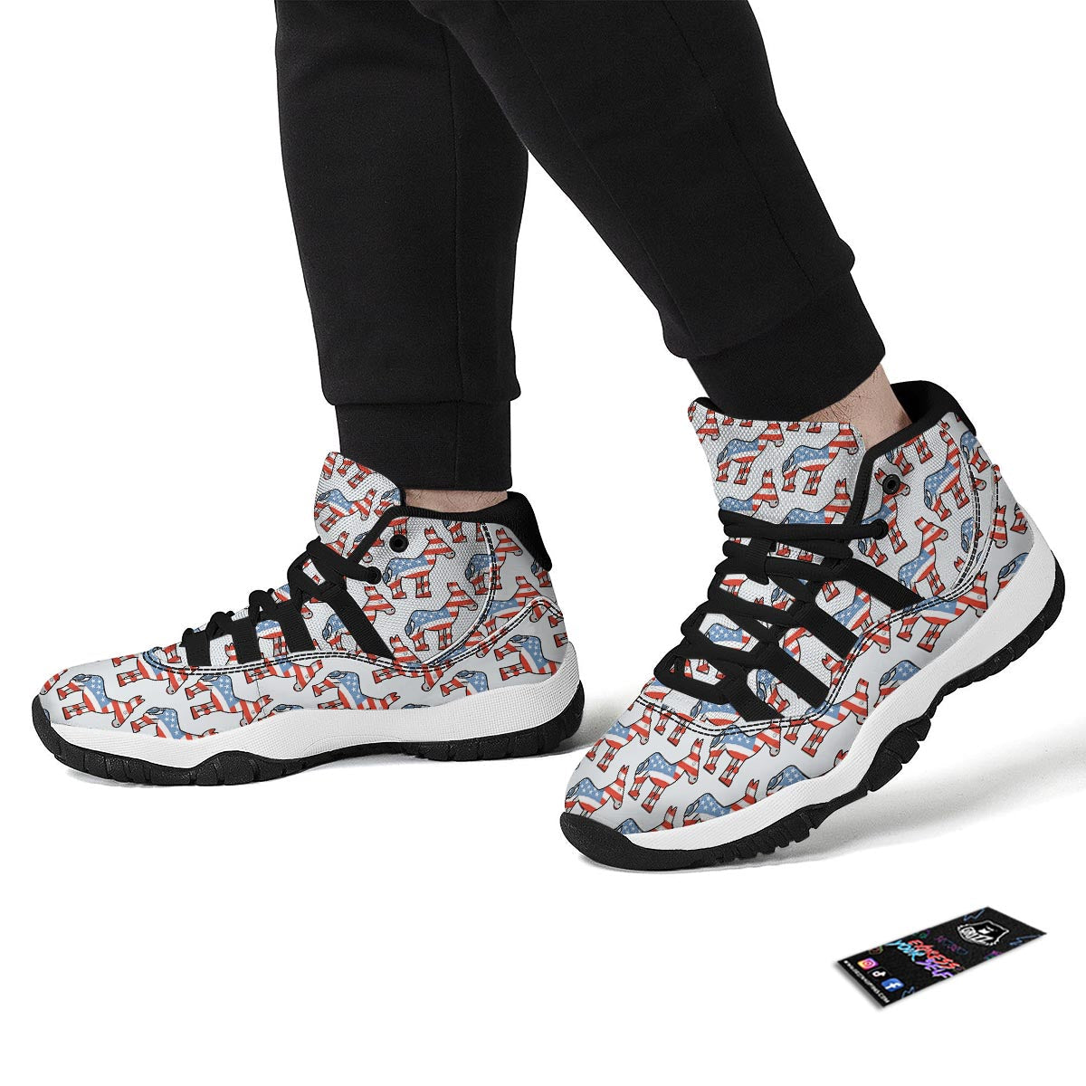 American Flag Donkey Pattern Print Black Bball Shoes-grizzshop