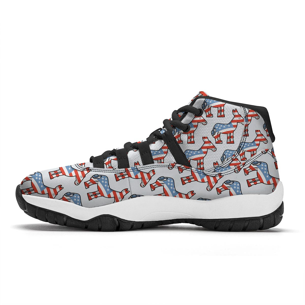 American Flag Donkey Pattern Print Black Bball Shoes-grizzshop