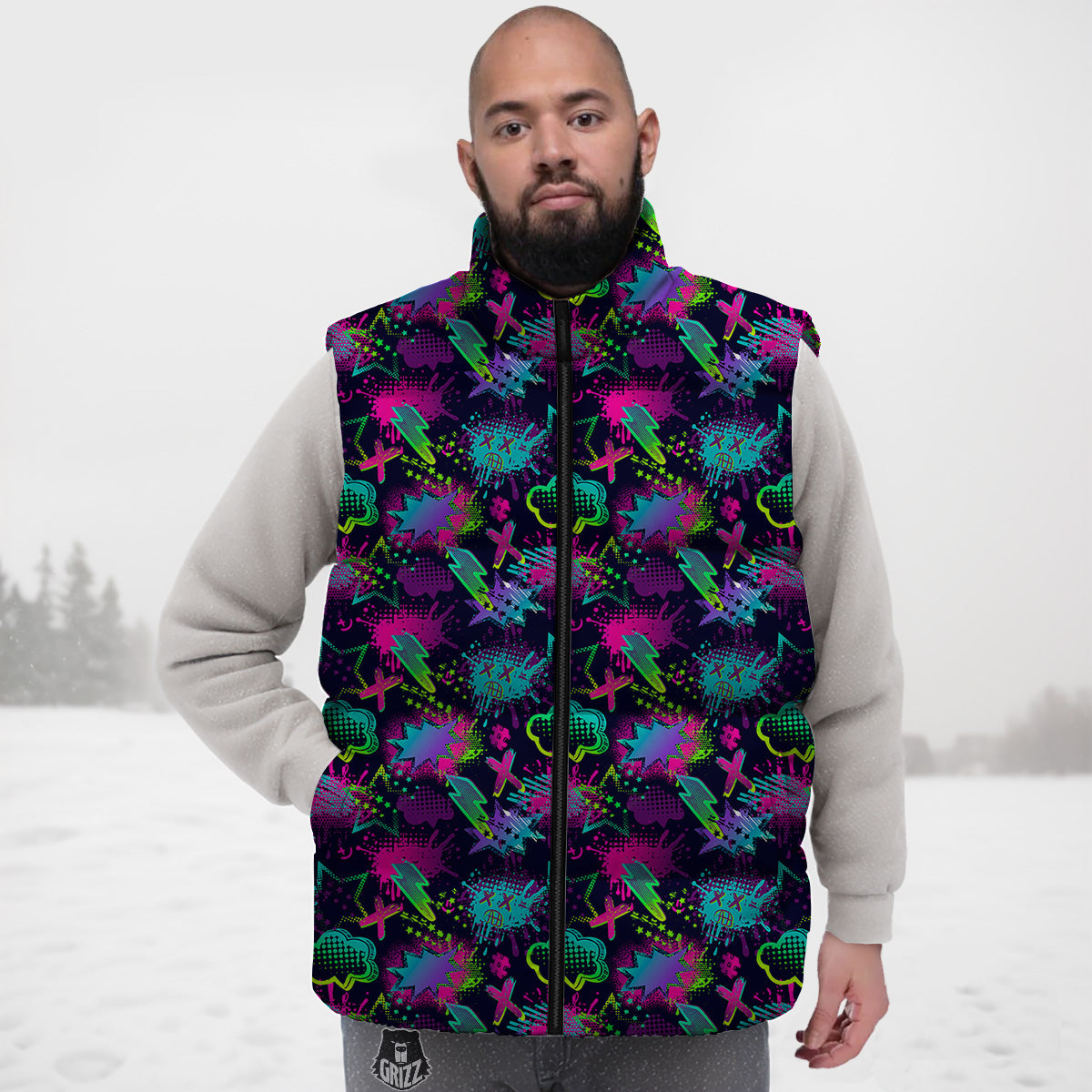 American Flag Donkey Pattern Print Down Vest