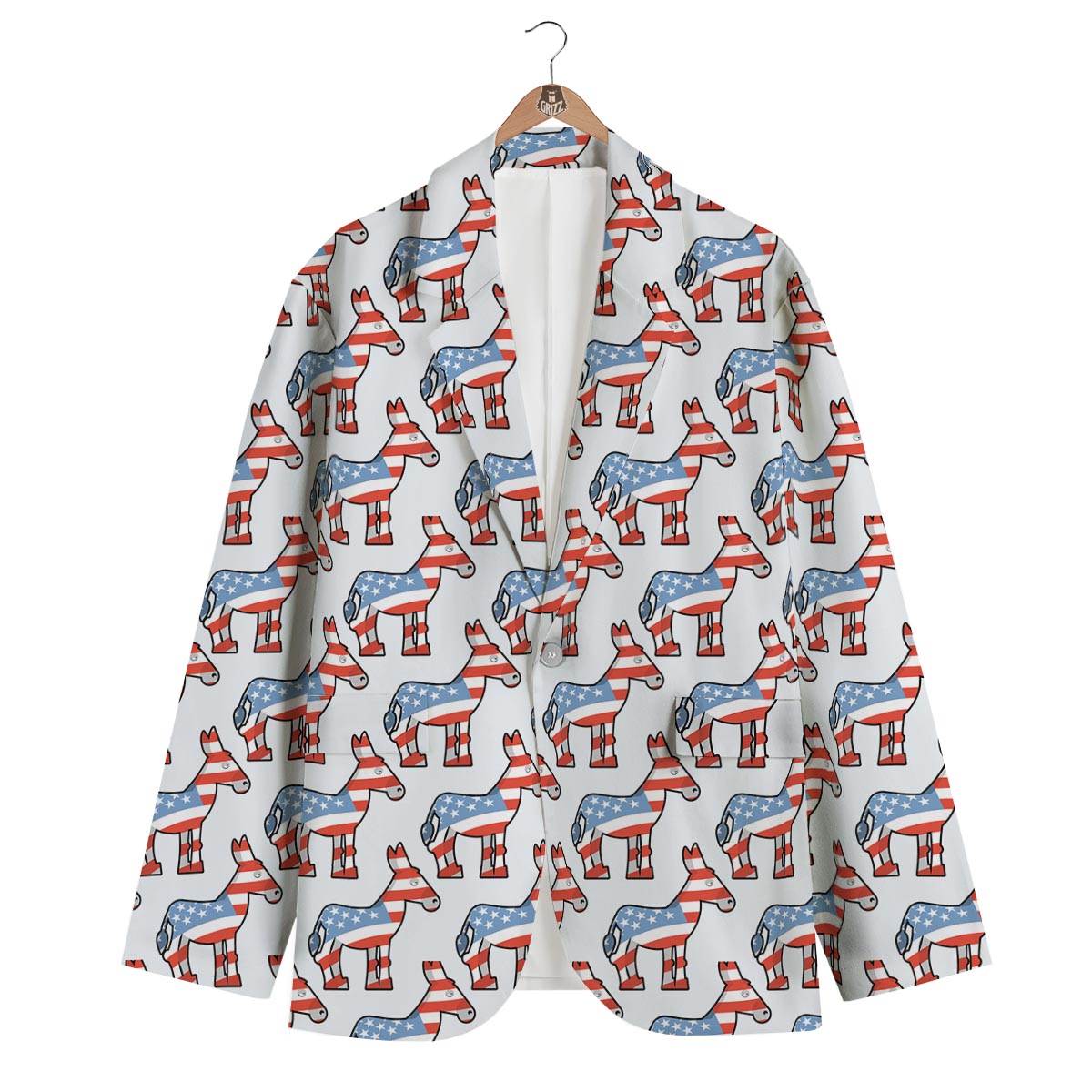 American Flag Donkey Pattern Print Men's Blazer-grizzshop
