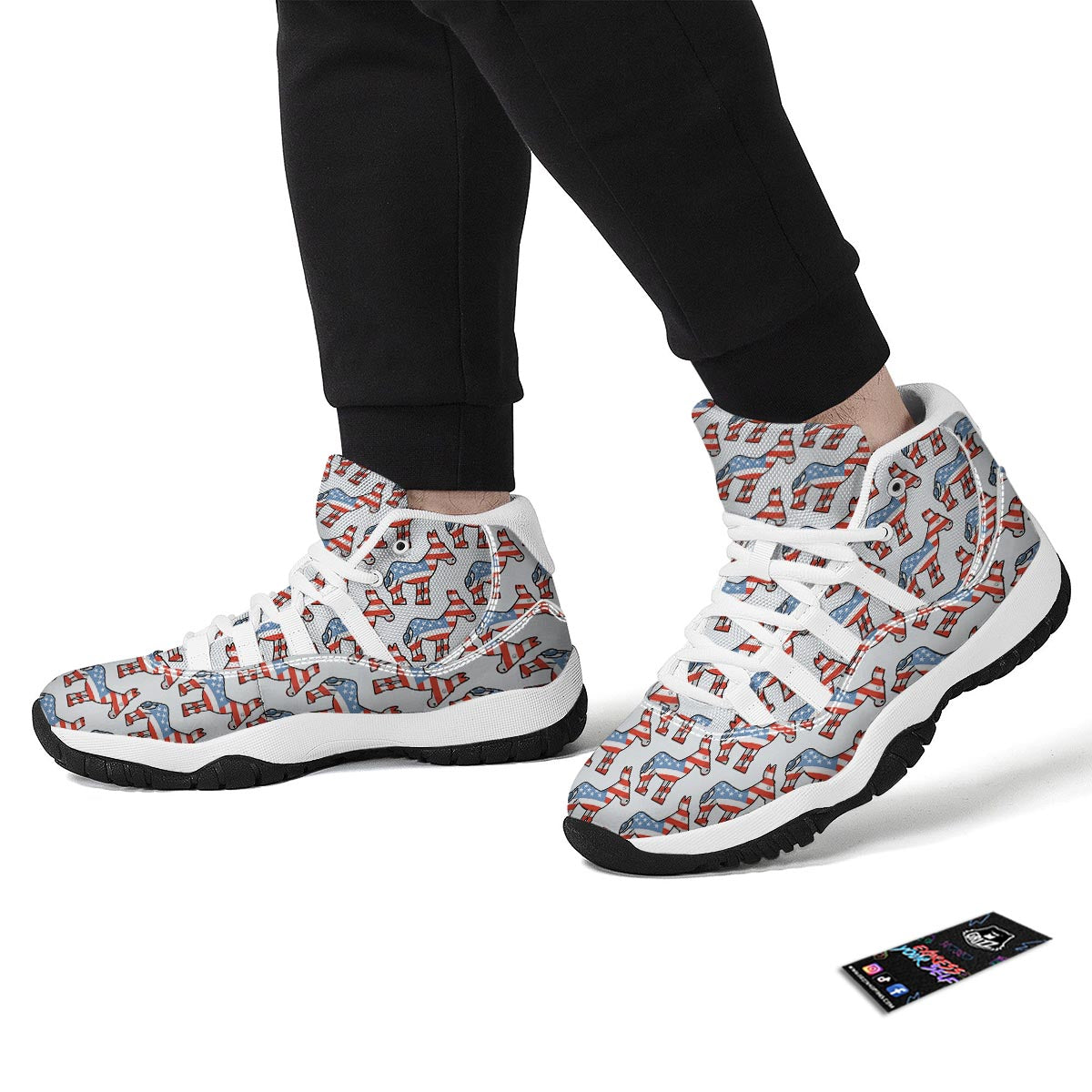 American Flag Donkey Pattern Print White Bball Shoes-grizzshop
