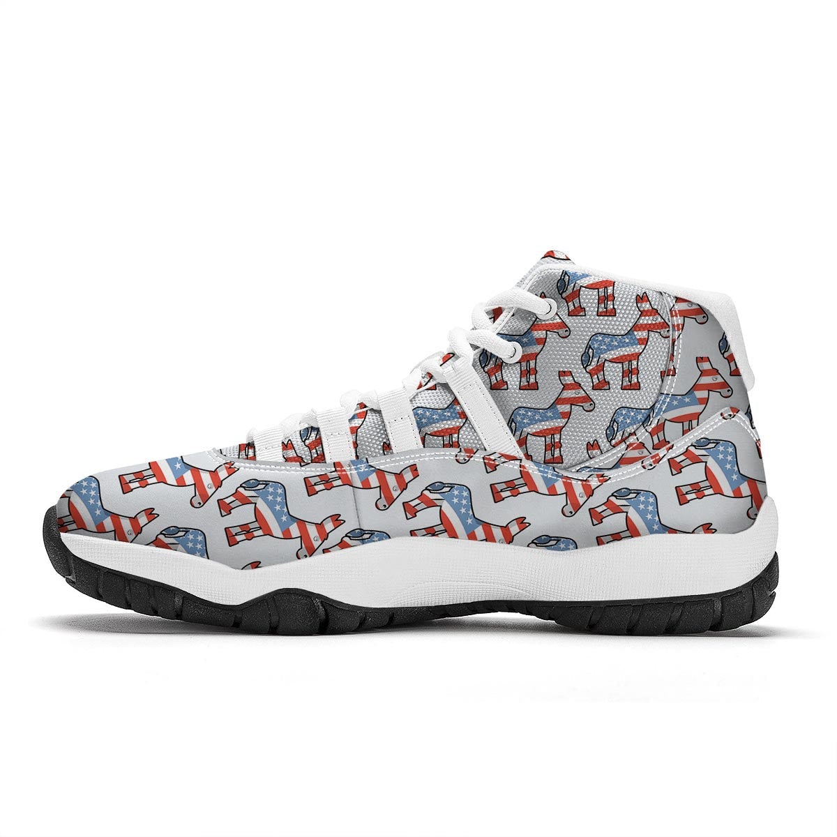 American Flag Donkey Pattern Print White Bball Shoes-grizzshop