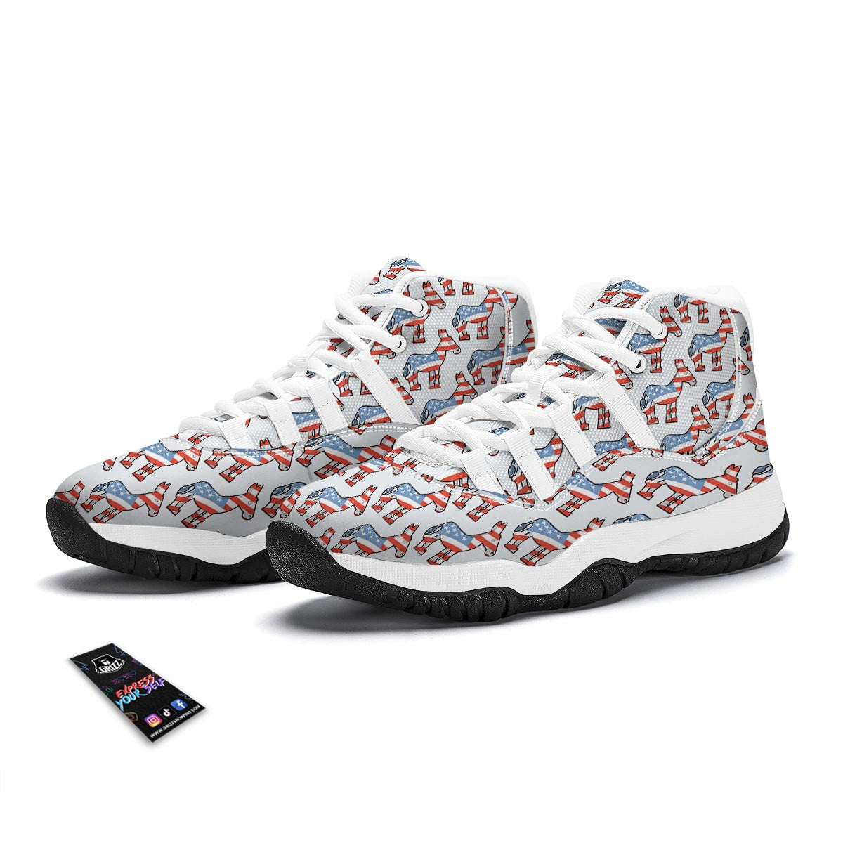 American Flag Donkey Pattern Print White Bball Shoes-grizzshop