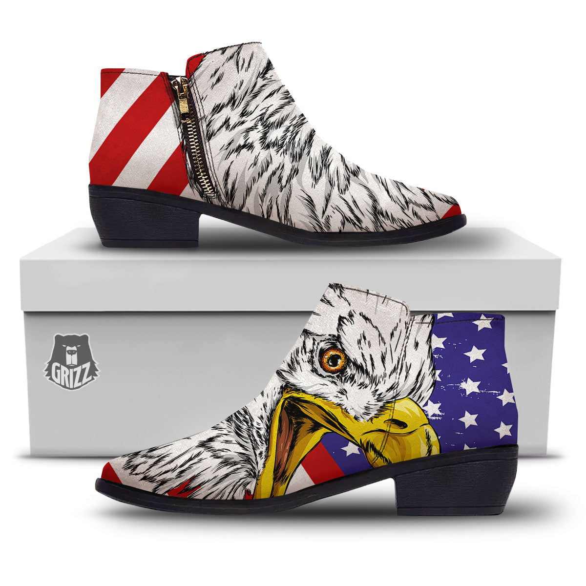 American Flag Eagle Print Ankle Boots-grizzshop
