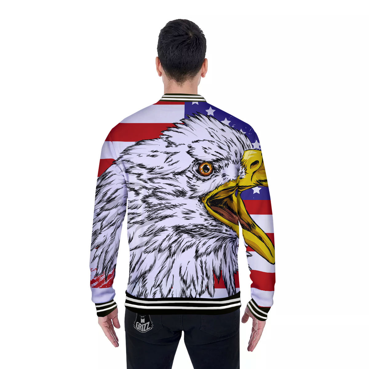 American Flag Eagle Print Baseball Jacket-grizzshop