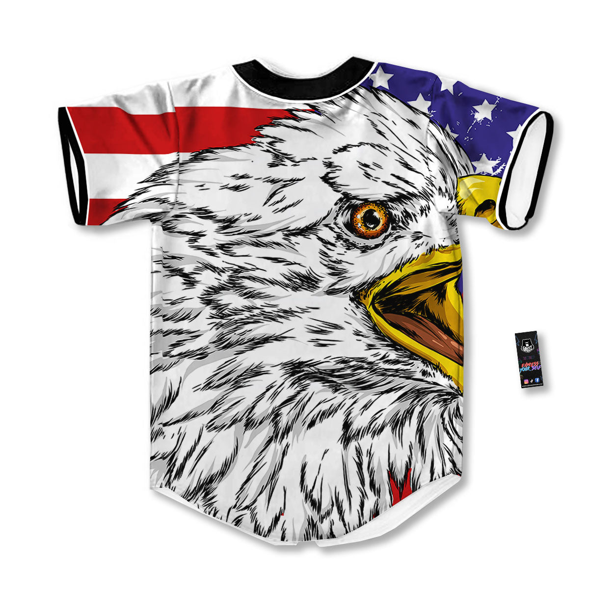 American Flag Eagle Print Baseball Jersey-grizzshop