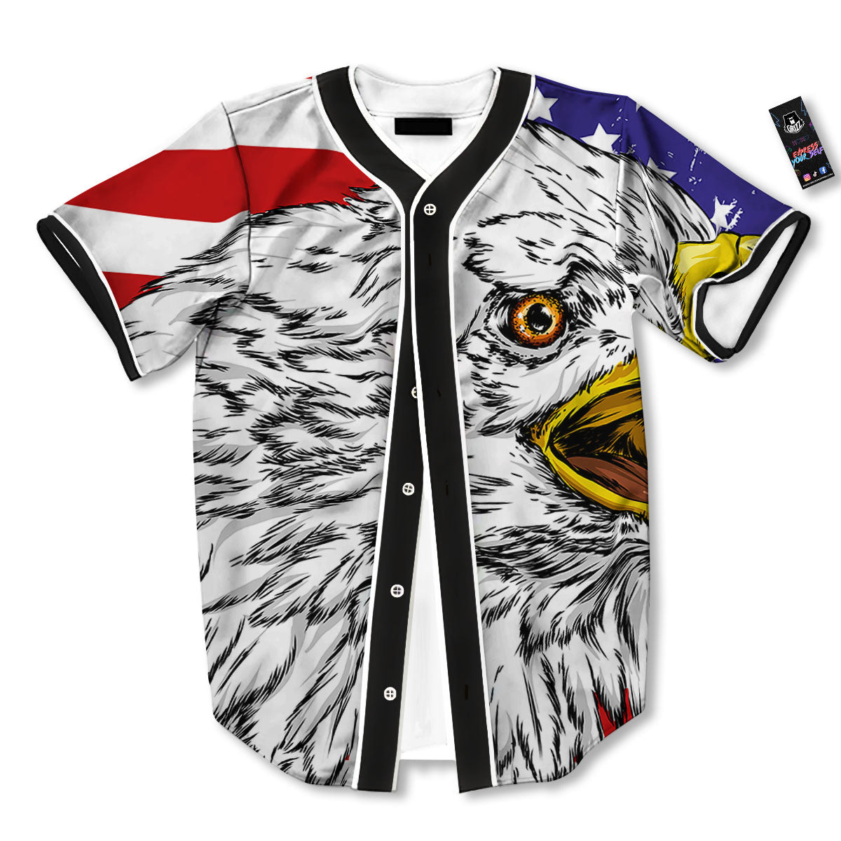 American Flag Eagle Print Baseball Jersey-grizzshop