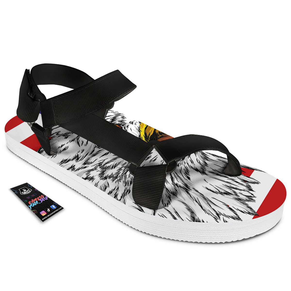 American Flag Eagle Print Black Open Toe Sandals-grizzshop