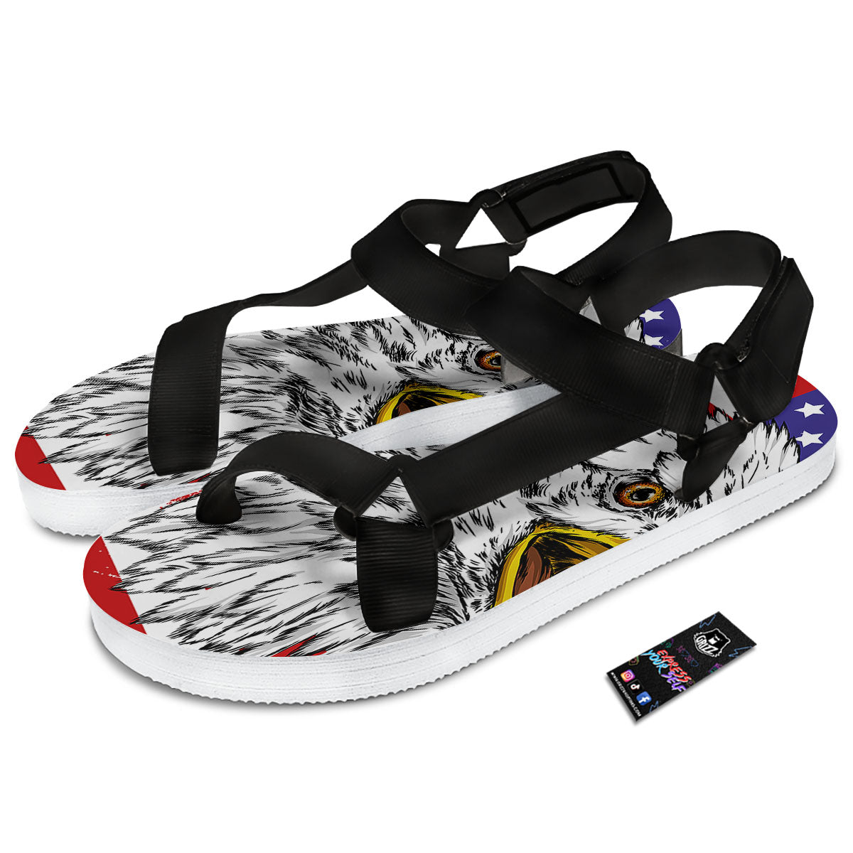 American Flag Eagle Print Black Open Toe Sandals-grizzshop