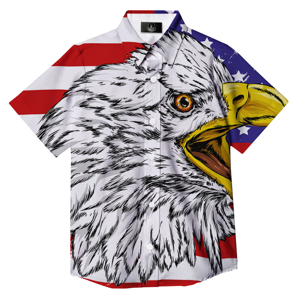 American Flag Eagle Print Button Up Shirt-grizzshop