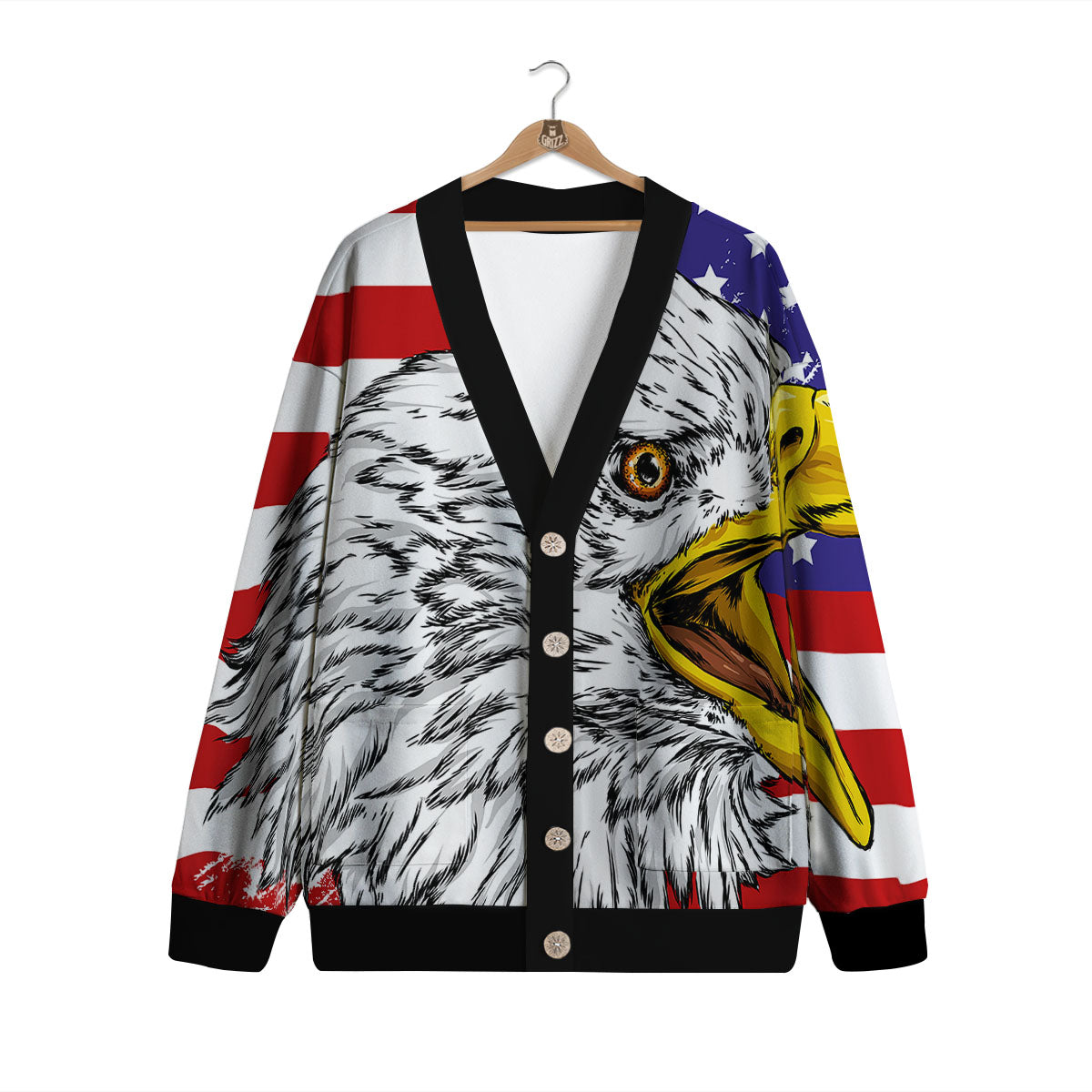 American Flag Eagle Print Cardigan-grizzshop