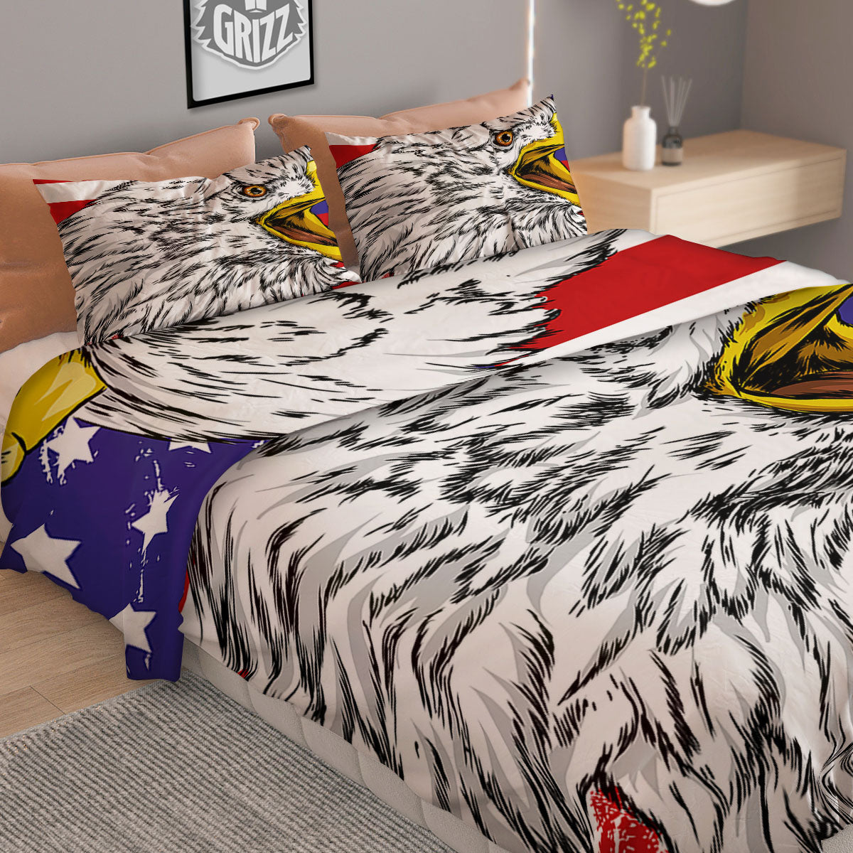 American Flag Eagle Print Duvet Cover Bedding Set