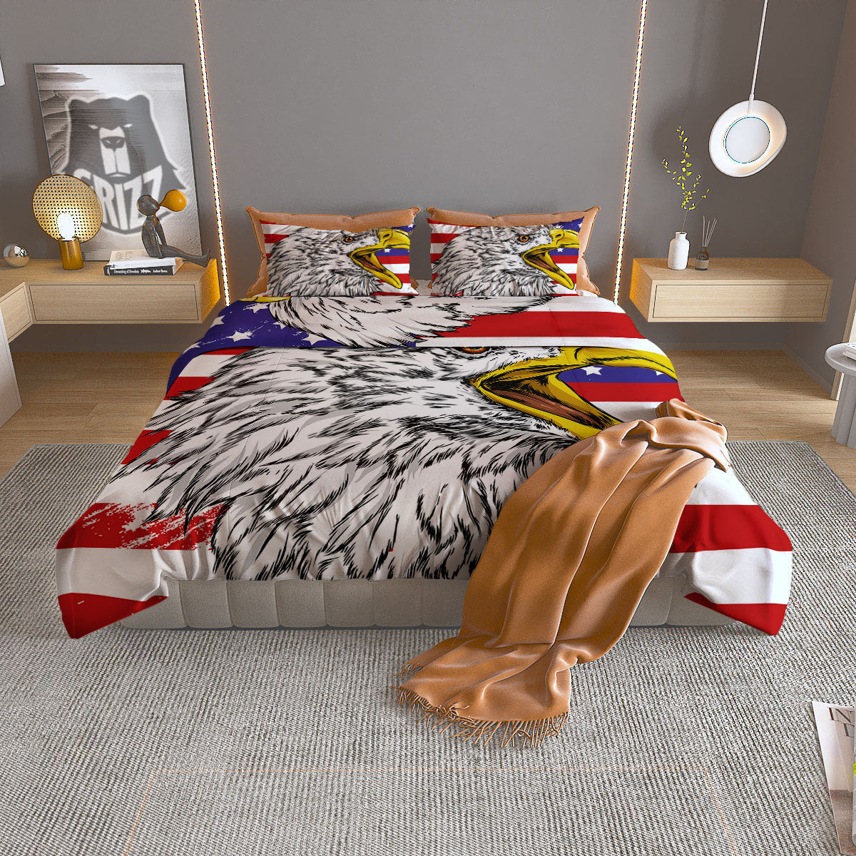 American Flag Eagle Print Duvet Cover Bedding Set