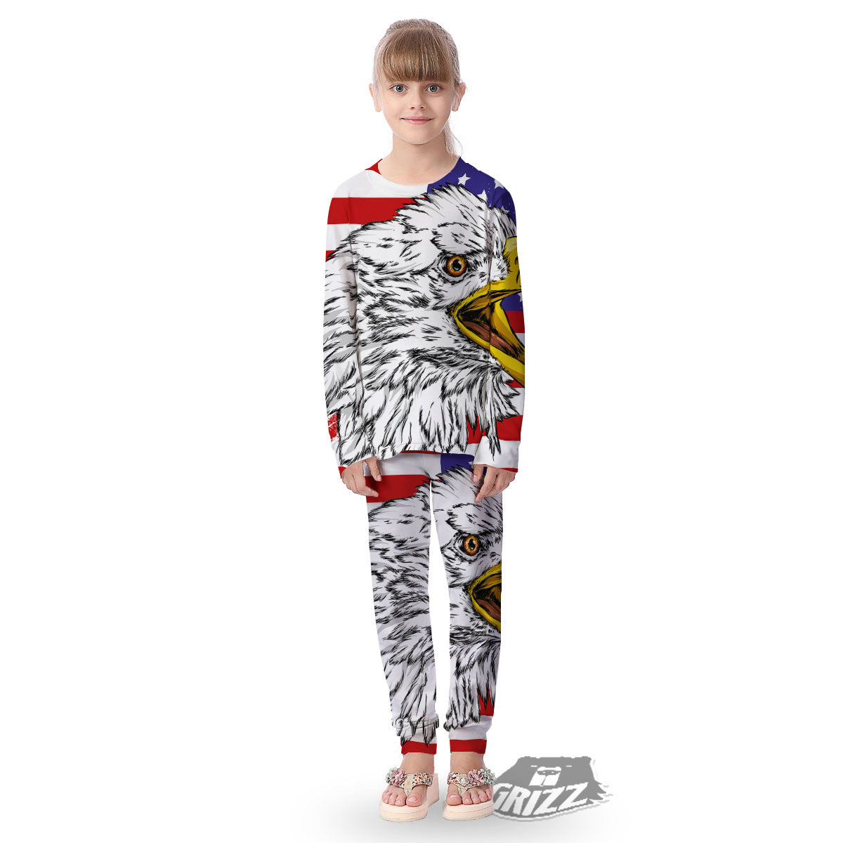 American Flag Eagle Print Kid's Pajamas-grizzshop