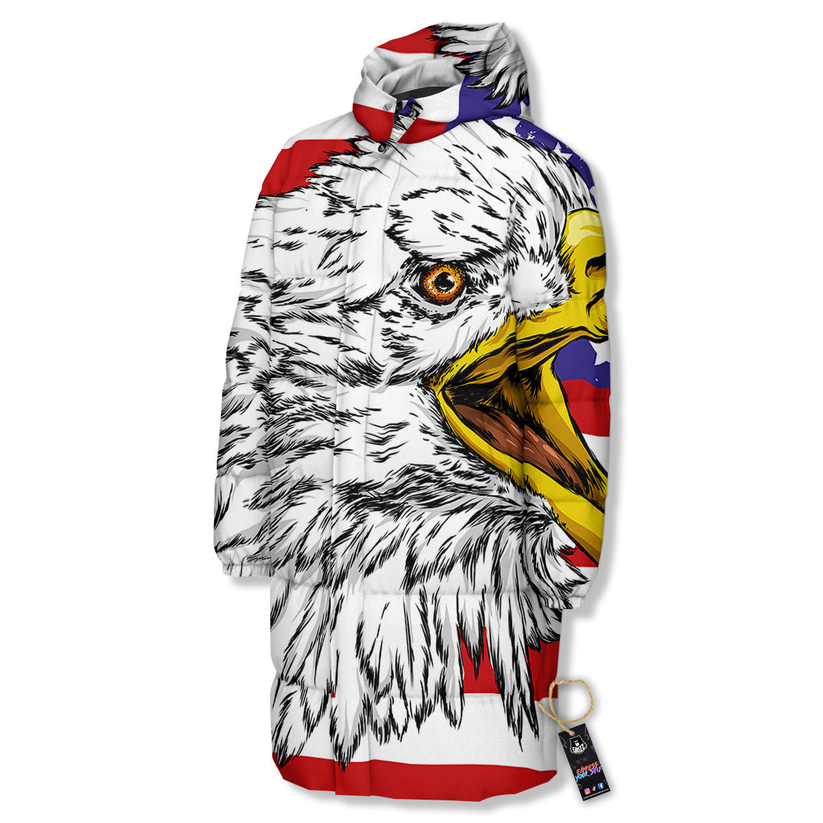 American Flag Eagle Print Long Down Jacket-grizzshop