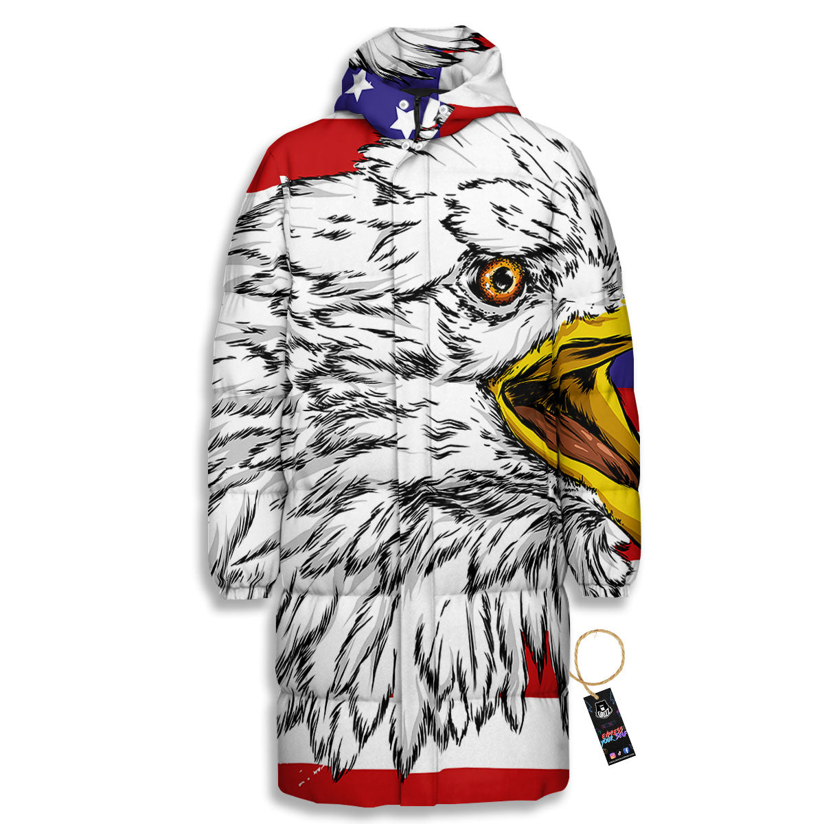 American Flag Eagle Print Long Down Jacket-grizzshop