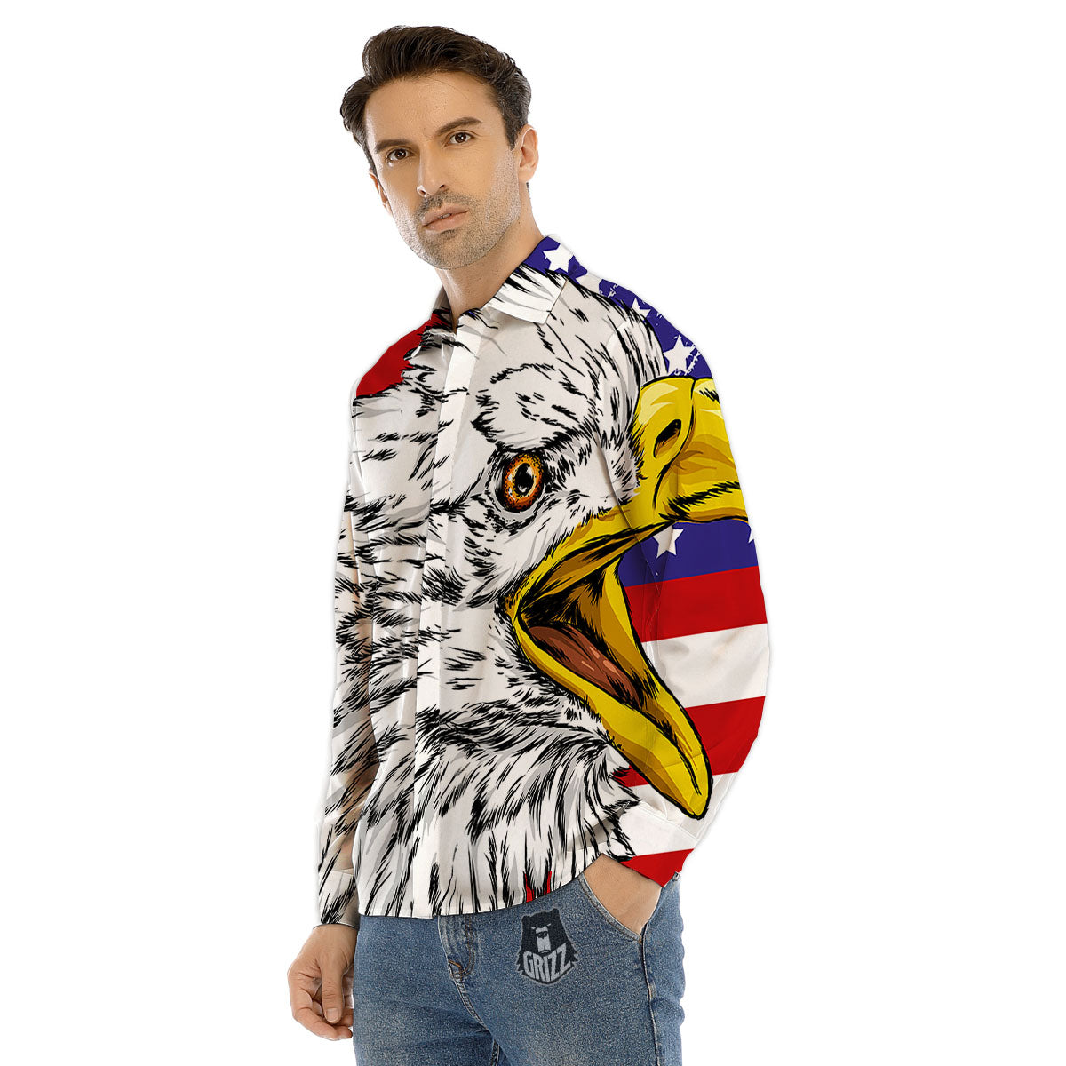 American Flag Eagle Print Men's Dress Shirts-grizzshop