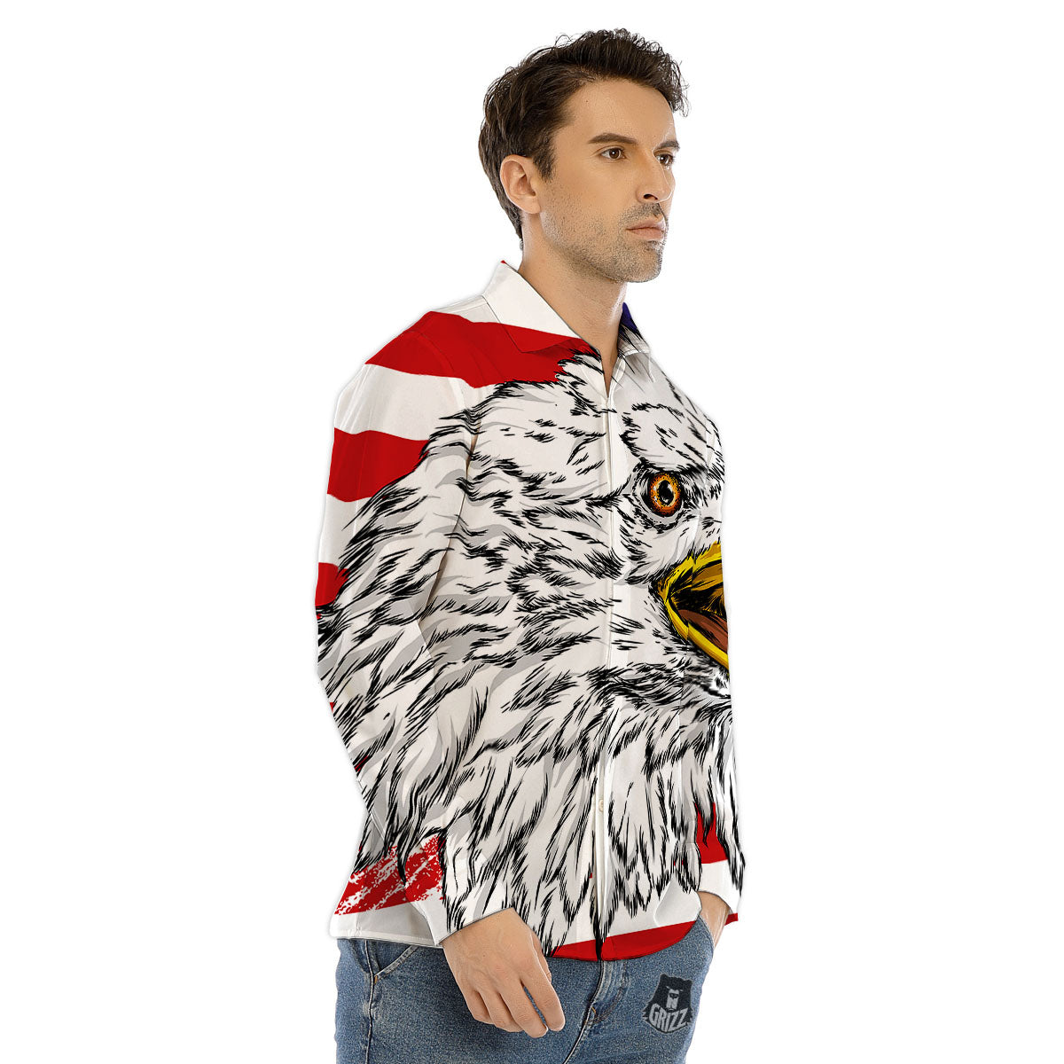 American Flag Eagle Print Men's Dress Shirts-grizzshop