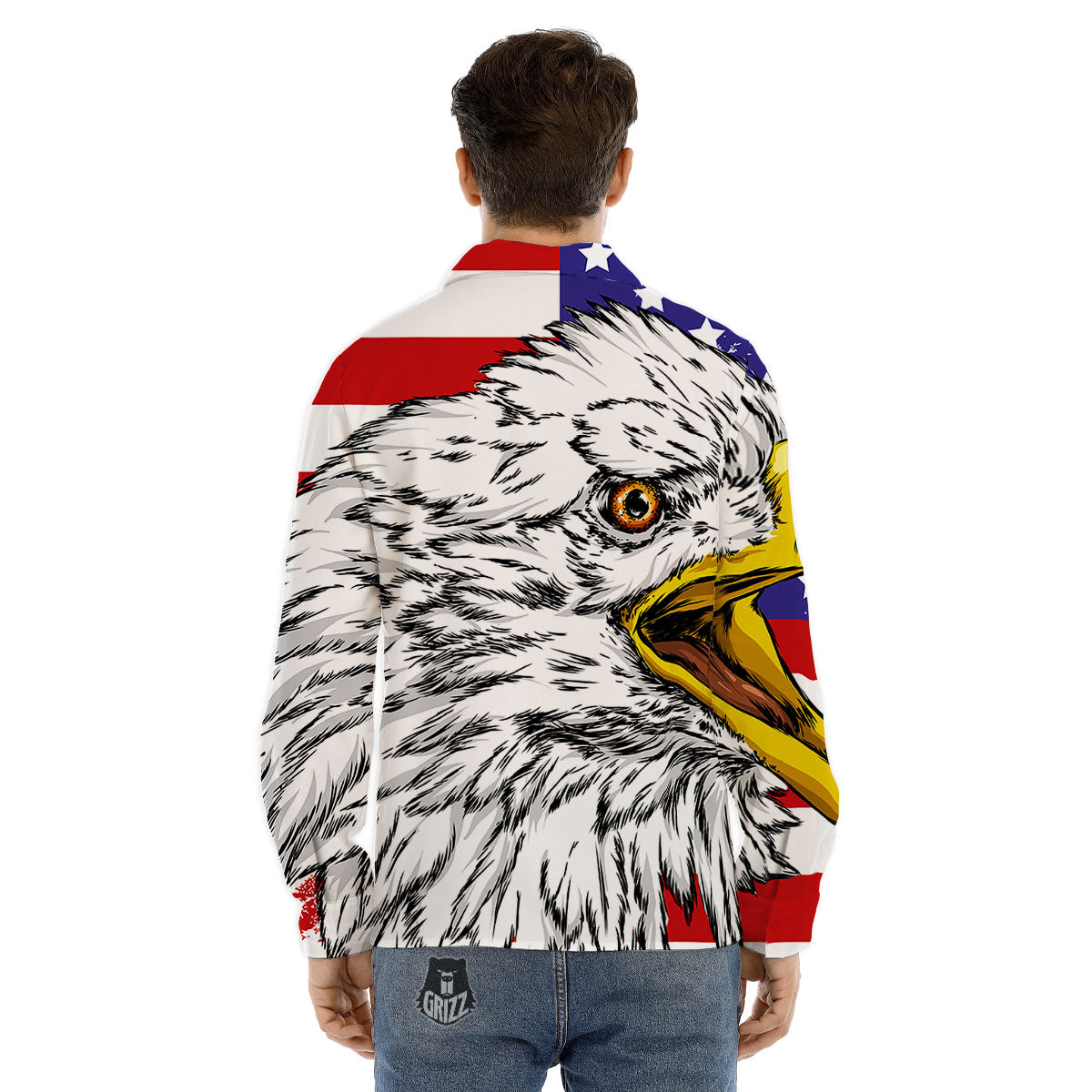 American Flag Eagle Print Men's Dress Shirts-grizzshop