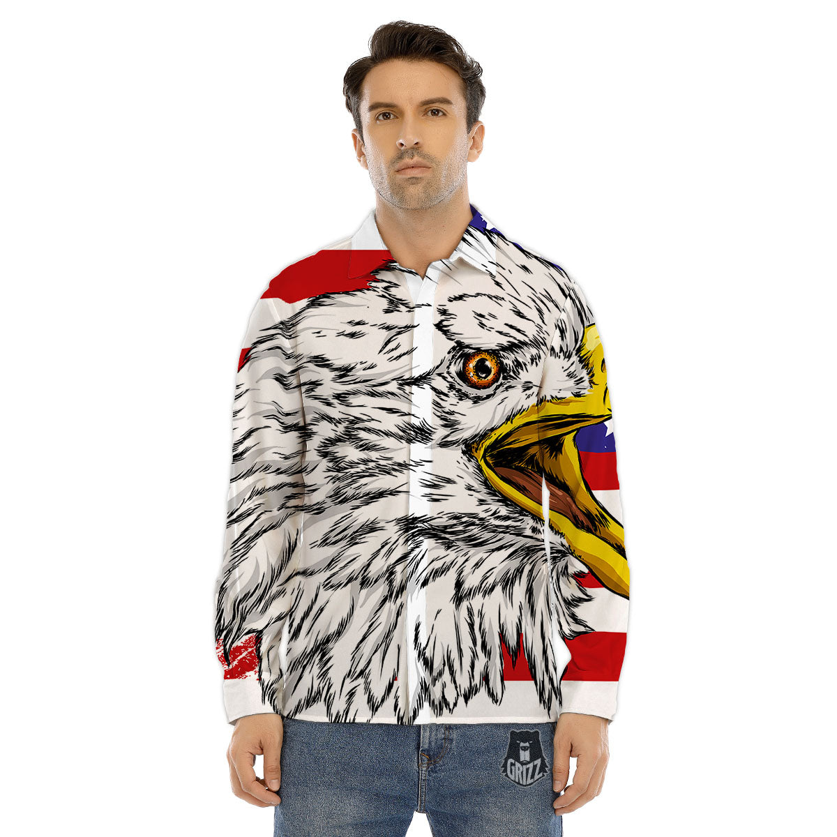 American Flag Eagle Print Men's Dress Shirts-grizzshop