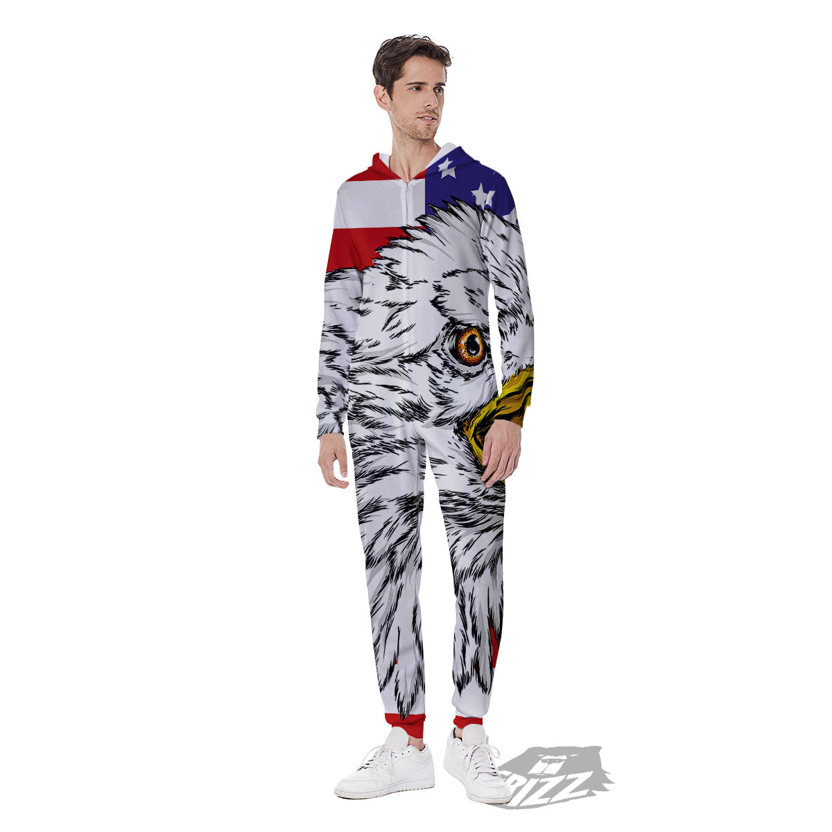 American Flag Eagle Print Men's Jumpsuit-grizzshop