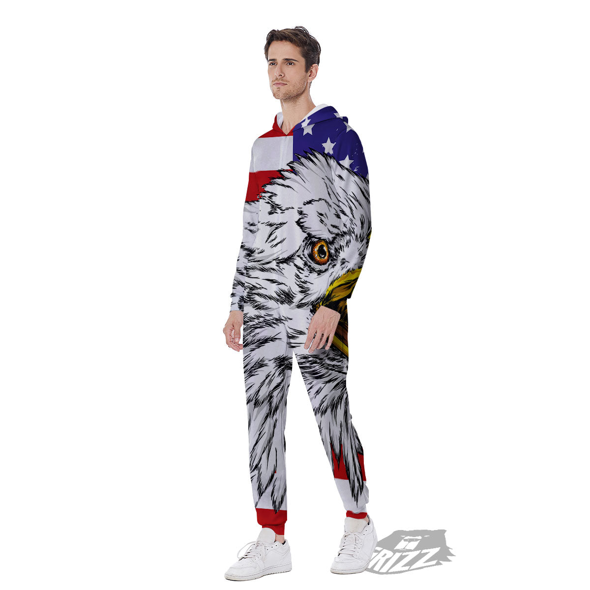 American Flag Eagle Print Men's Jumpsuit-grizzshop