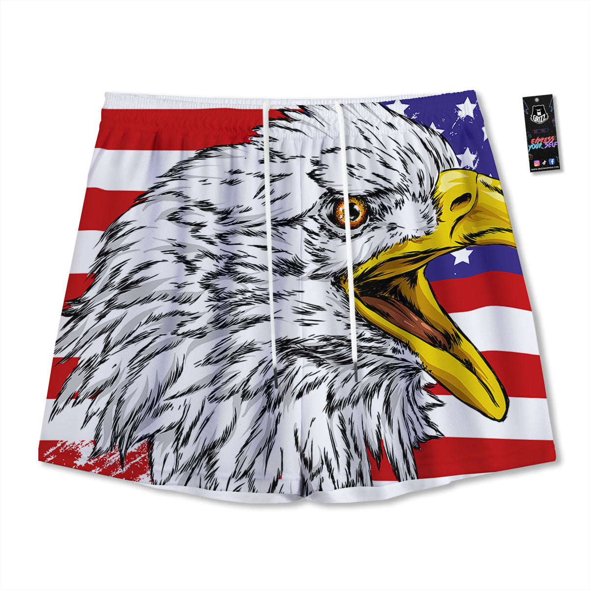 American Flag Eagle Print Mesh Shorts