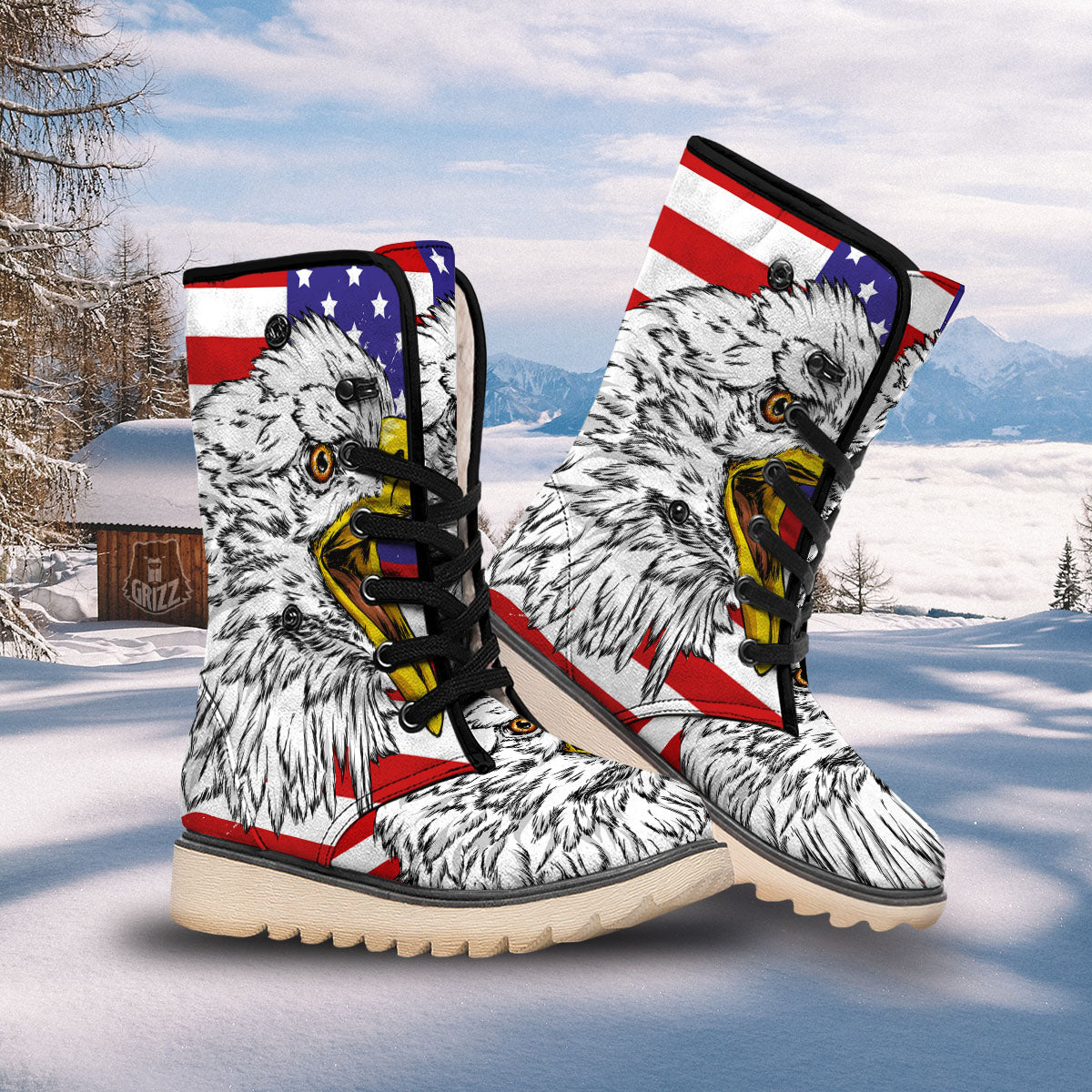 American Flag Eagle Print Snow Boots-grizzshop