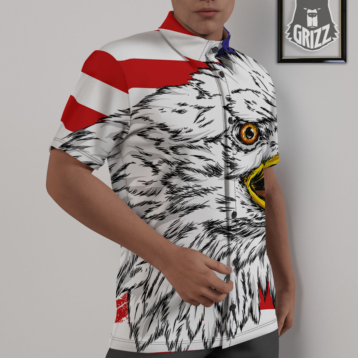 American Flag Eagle Print Untucked Shirts-grizzshop