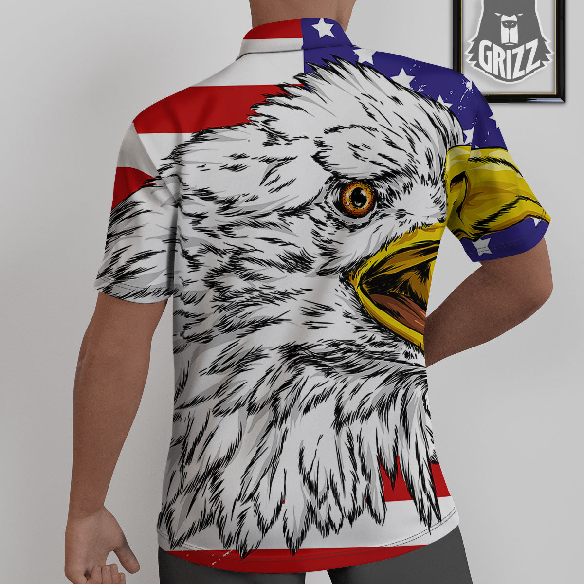 American Flag Eagle Print Untucked Shirts-grizzshop