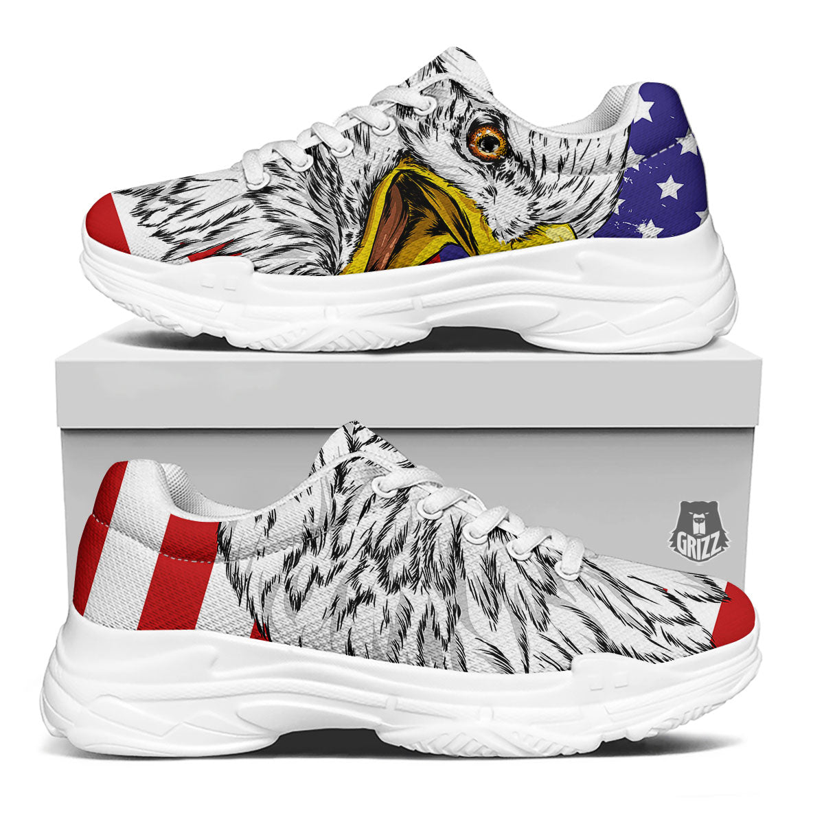 American Flag Eagle Print White Chunky Shoes-grizzshop