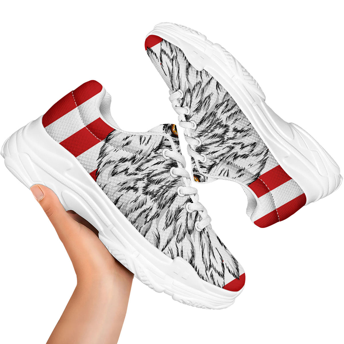 American Flag Eagle Print White Chunky Shoes-grizzshop