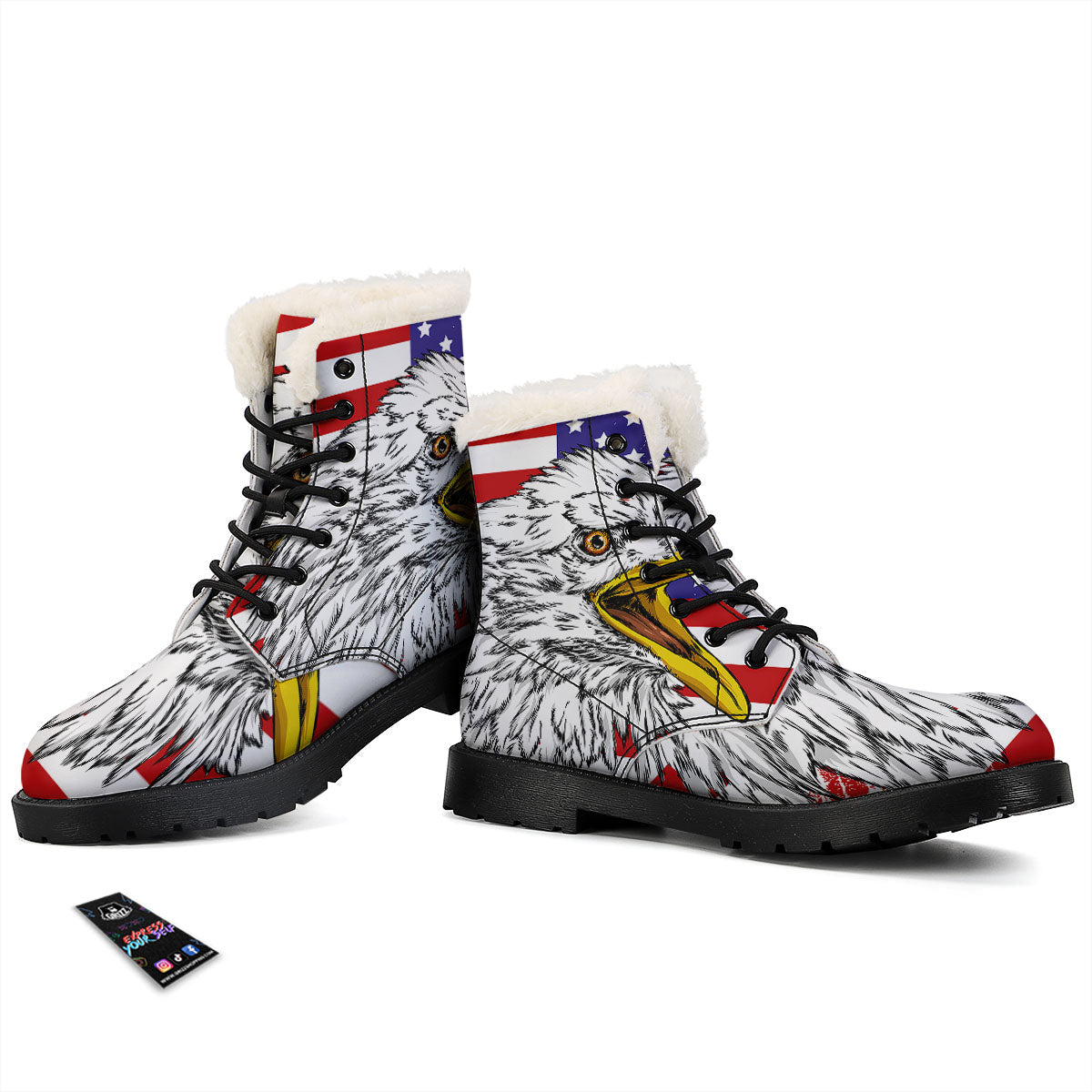 American Flag Eagle Print Winter Boots-grizzshop