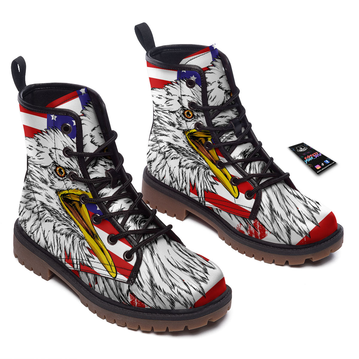 American Flag Eagle Print Work Boots-grizzshop