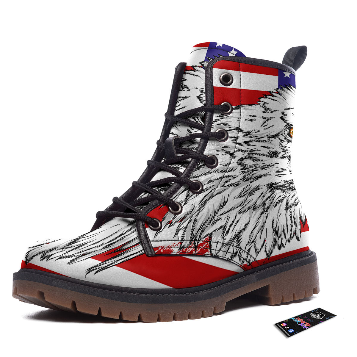 American Flag Eagle Print Work Boots-grizzshop
