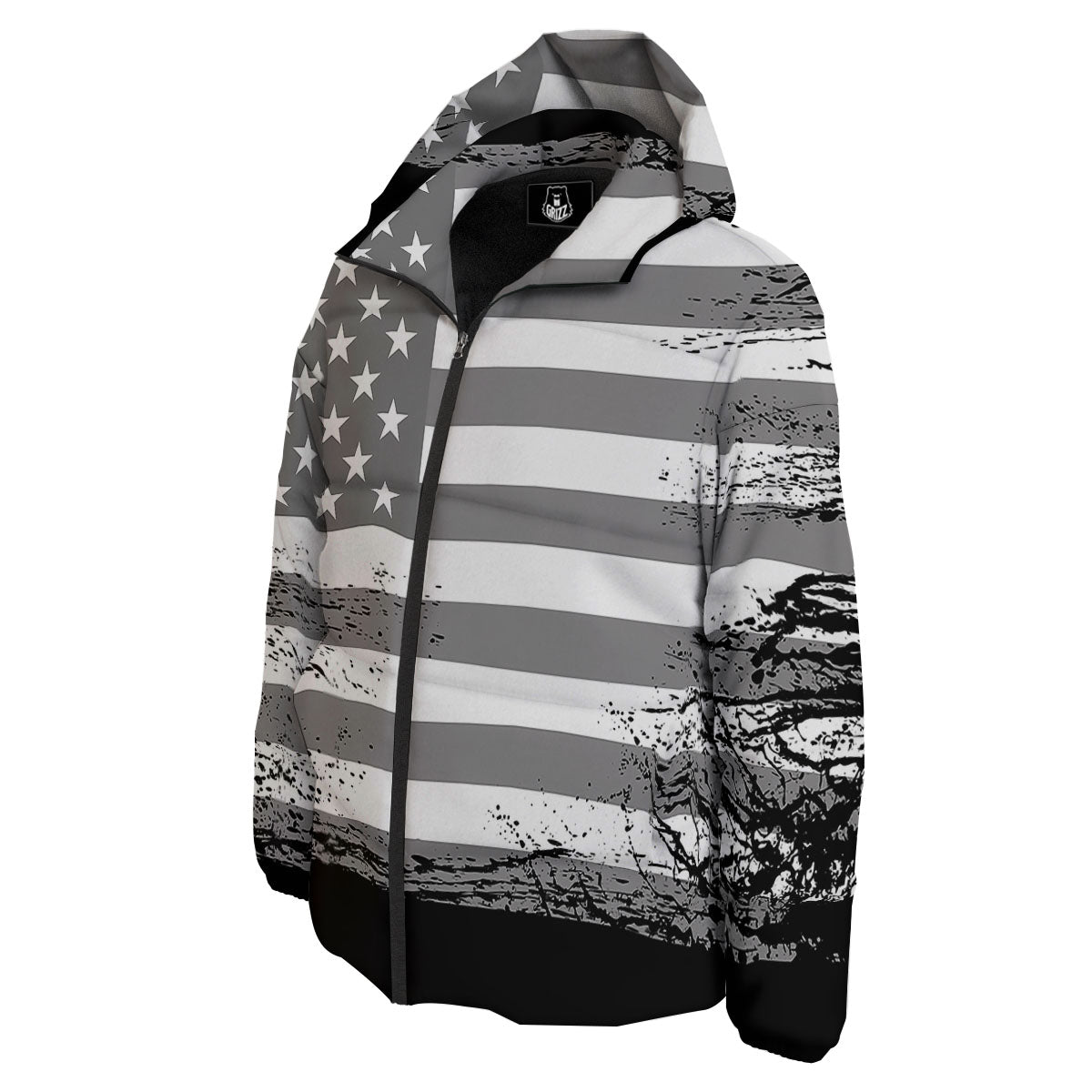 American Flag Grey Grunge Print Down Jacket-grizzshop