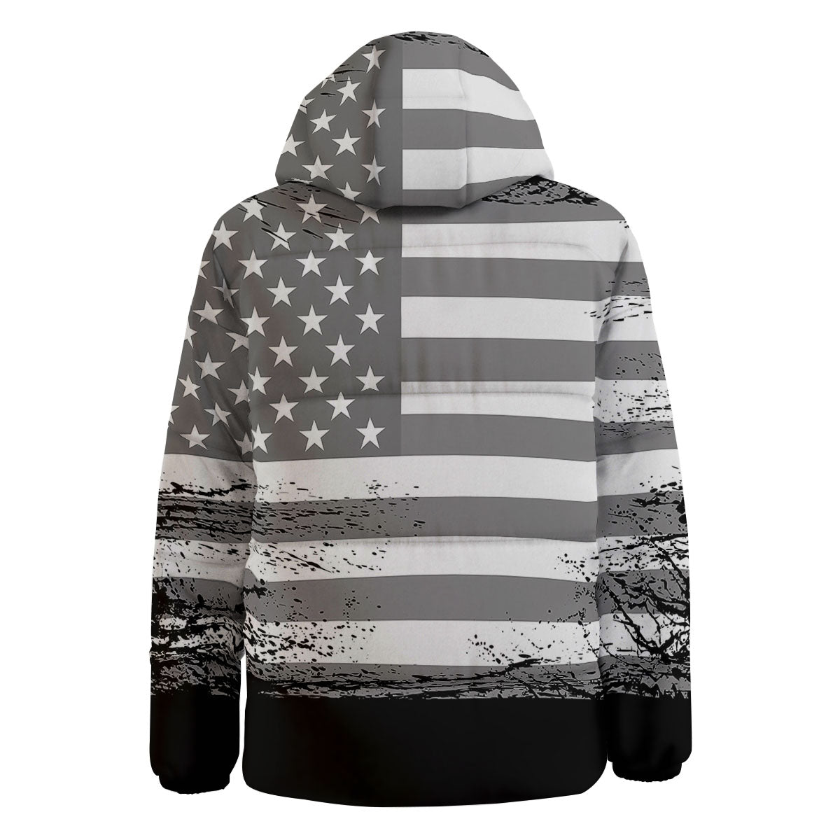 American Flag Grey Grunge Print Down Jacket-grizzshop