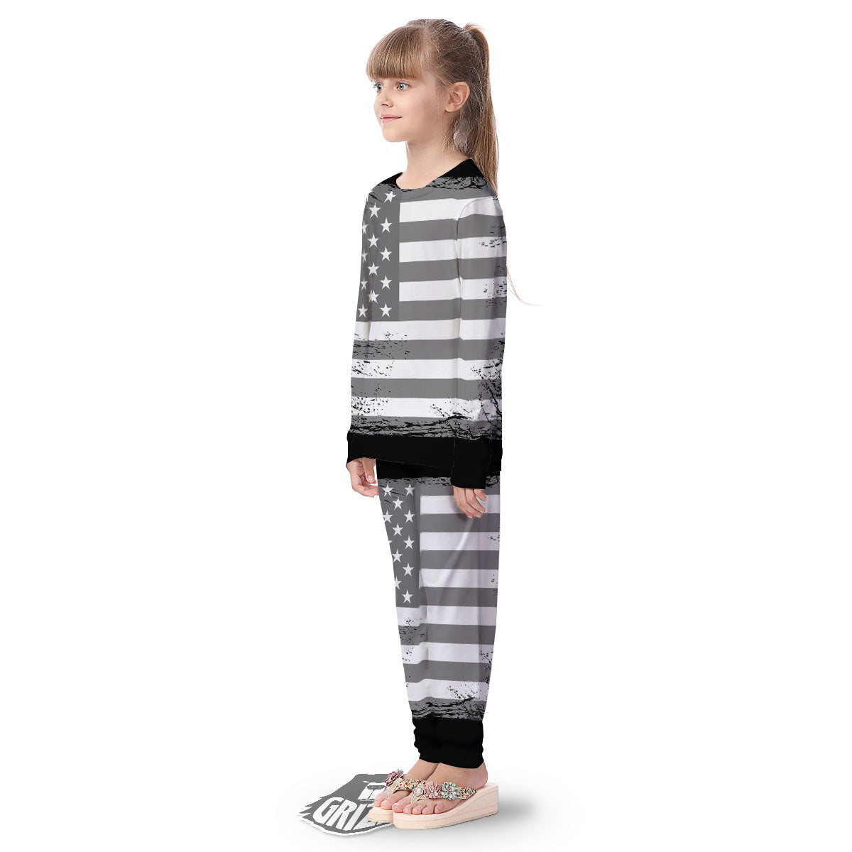 American Flag Grey Grunge Print Kid's Pajamas-grizzshop