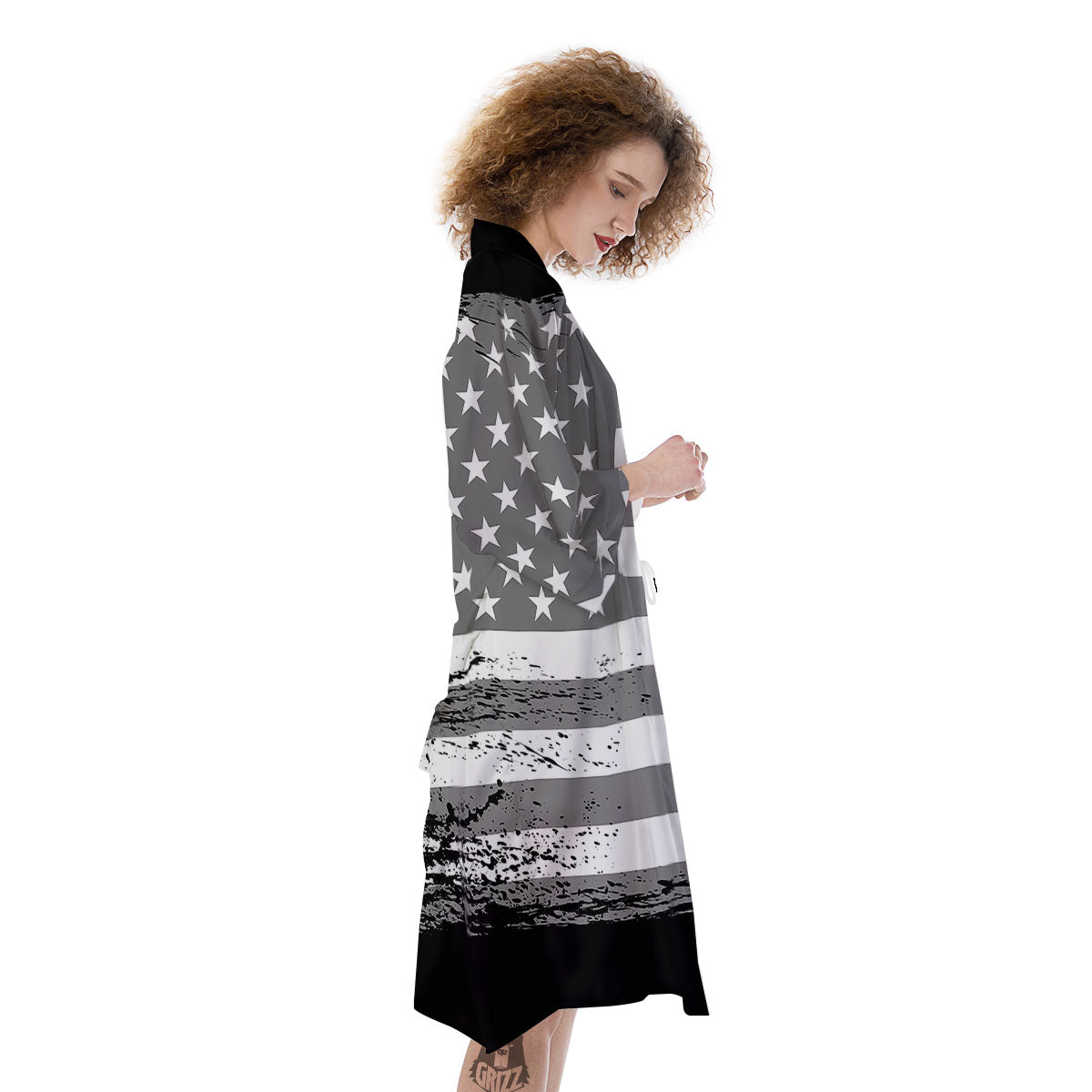 American Flag Grey Grunge Print Kimono-grizzshop