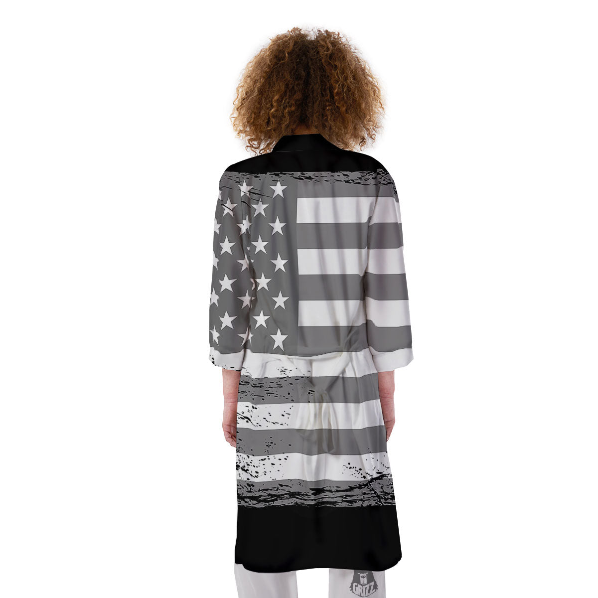 American Flag Grey Grunge Print Kimono-grizzshop