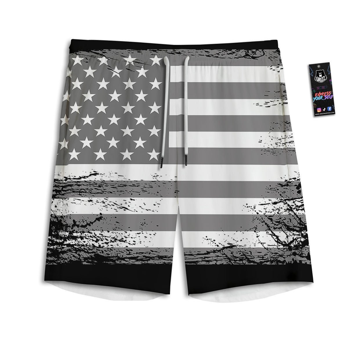 American Flag Monochrome Grunge Print Men's Athletic Shorts