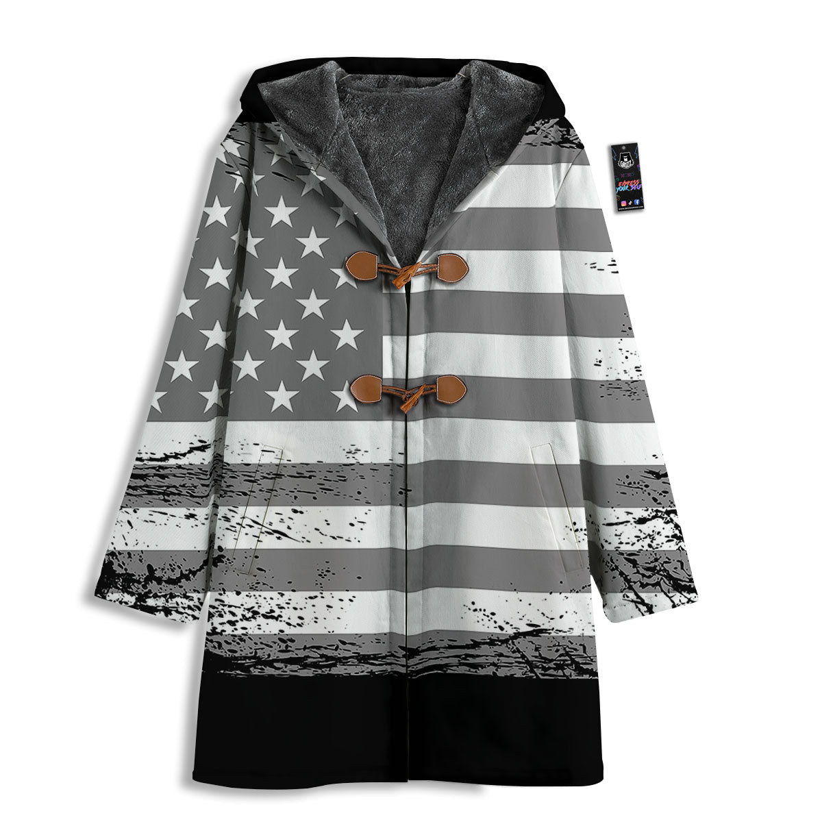 American Flag Grey Grunge Print Men's Windbreaker Jacket-grizzshop