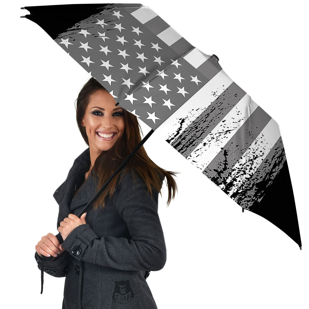American Flag Grey Grunge Print Umbrella-grizzshop