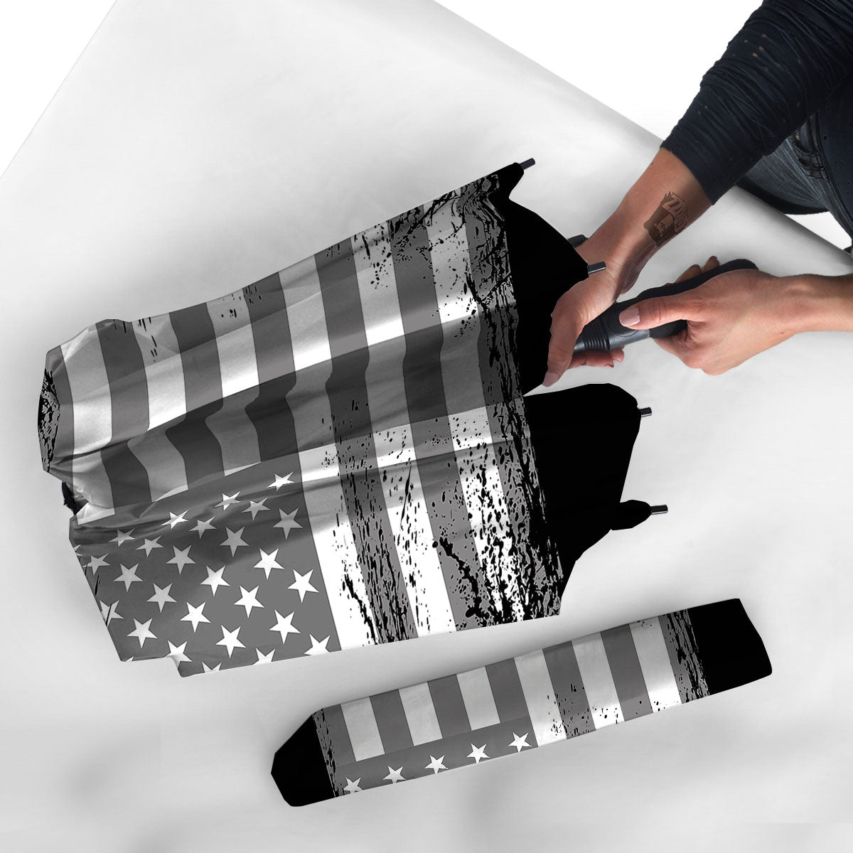 American Flag Grey Grunge Print Umbrella-grizzshop