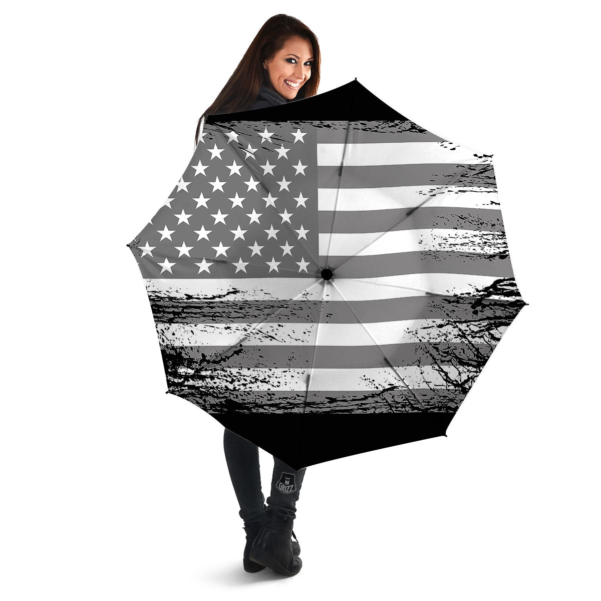 American Flag Grey Grunge Print Umbrella-grizzshop