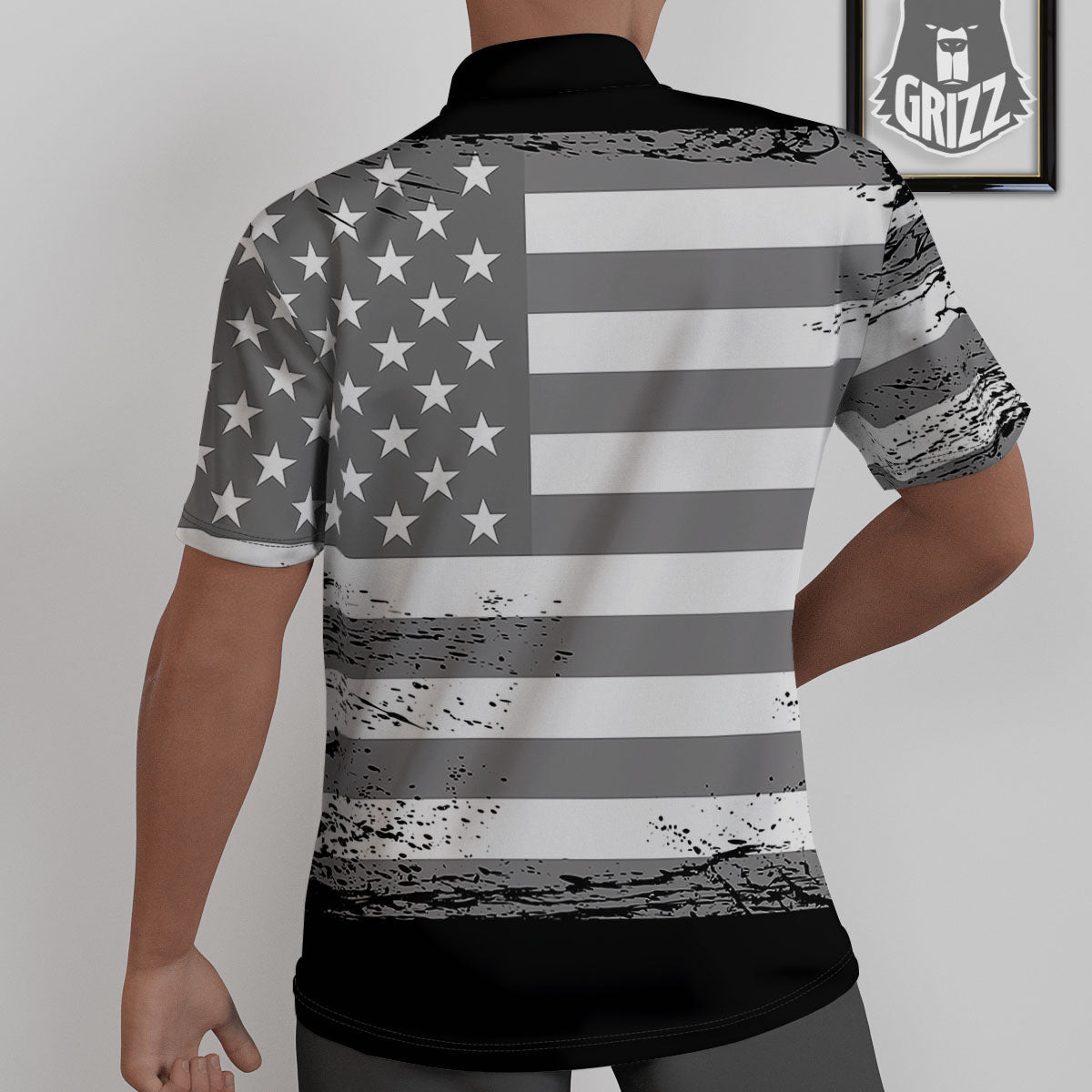 American Flag Grey Grunge Print Untucked Shirts-grizzshop