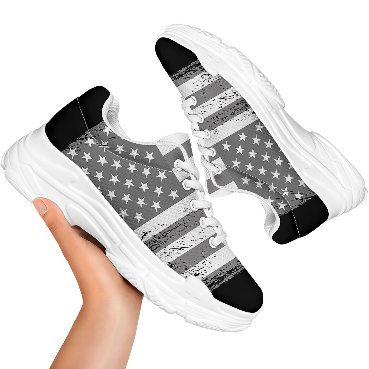 American Flag Grey Grunge Print White Chunky Shoes-grizzshop