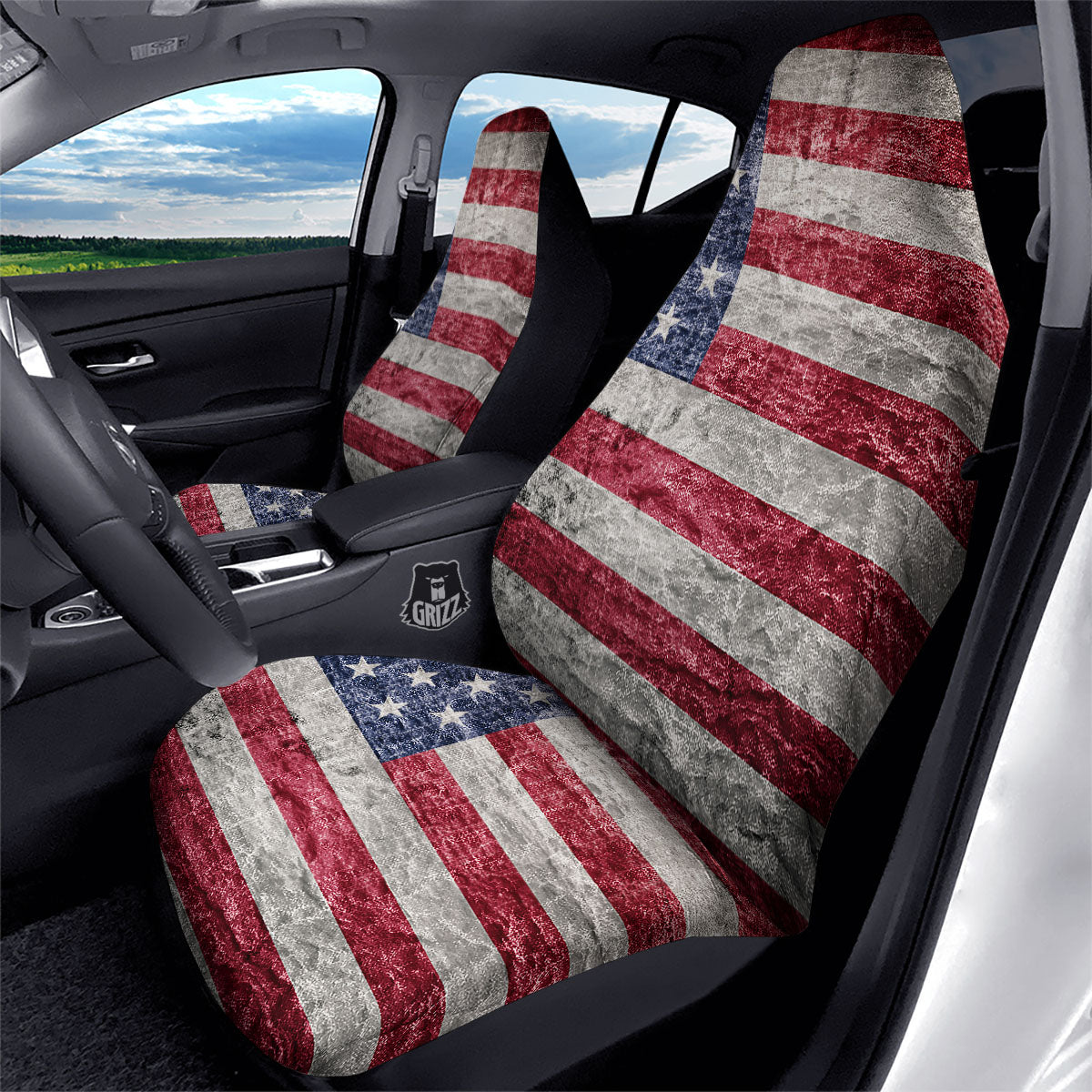 American Flag Grunge Print Car Seat Covers-grizzshop