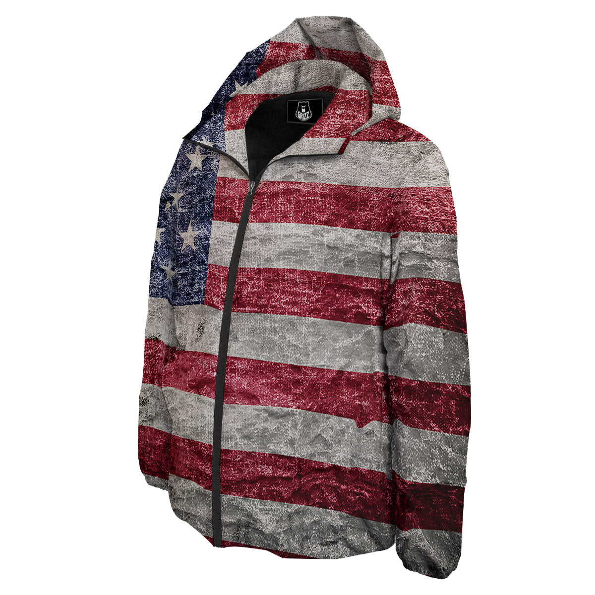 American Flag Grunge Print Down Jacket-grizzshop